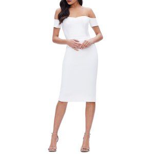 DRESS THE POPULATION Bailey Off Shoulder Body-Con Dress Large 8-10 Off-White NEW